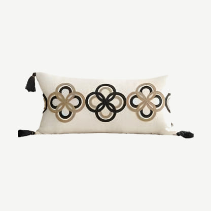 Ivory & Black Ring Embroidery Lumbar Cushion Covers