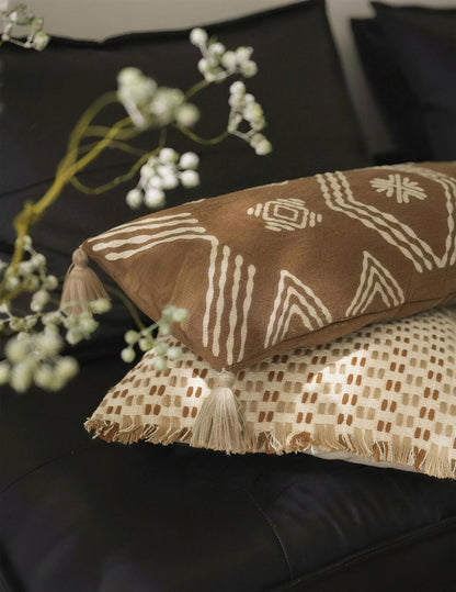 Cinnamon Diamond Embroidery Lumbar Cushion Covers, styled at home