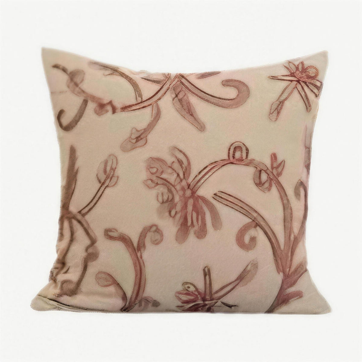 Blush & Red Vine Embroidery Viscose Linen Cushion Covers