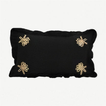 Black Bee Embroidery Cotton Linen Lumbar Cushion Covers