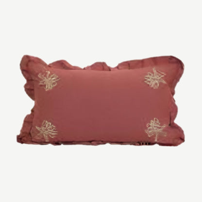 Rose Bee Embroidery Cotton Linen Lumbar Cushion Covers