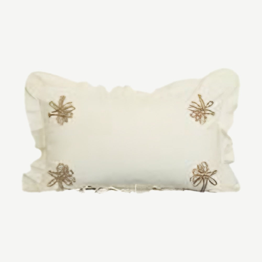 Ivory Bee Embroidery Cotton Linen Lumbar Cushion Covers