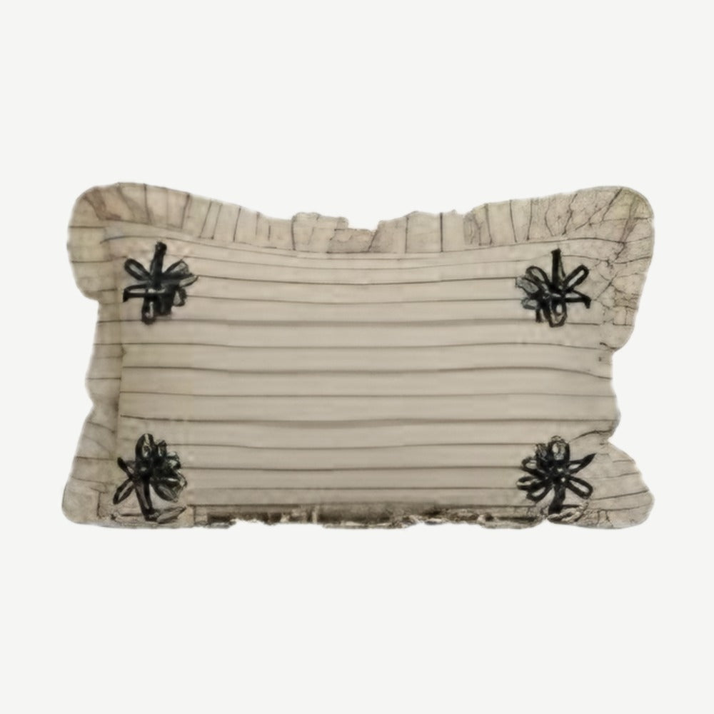 Sand Stripe Bee Embroidery Cotton Linen Lumbar Cushion Covers