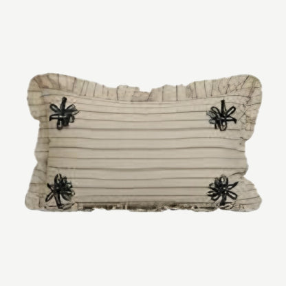Sand Stripe Bee Embroidery Cotton Linen Lumbar Cushion Covers