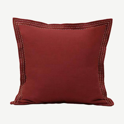 Burgundy Border Embroidery Ramie Cotton Cushion Covers