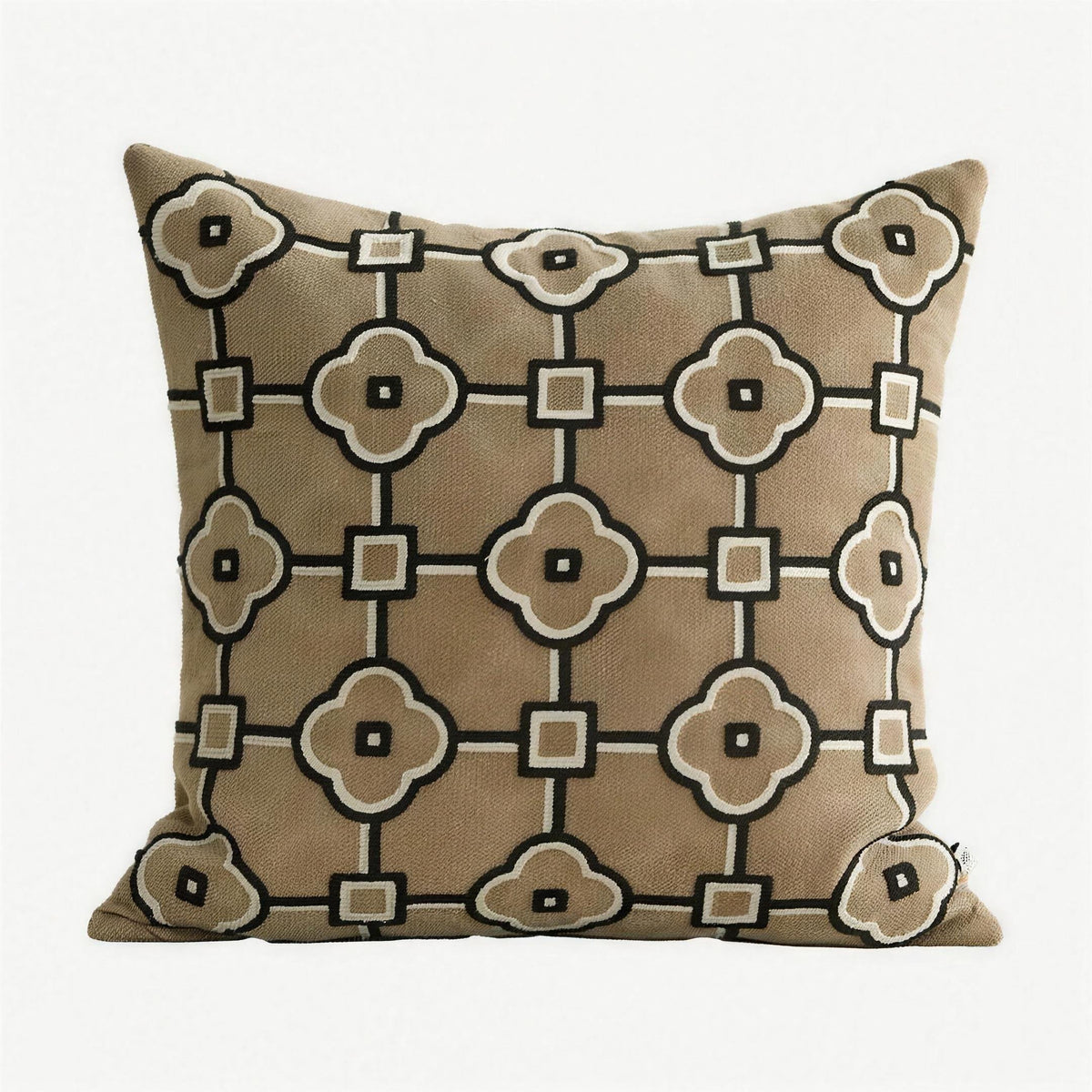 Taupe & Black Lattice Embroidery Cushion Covers