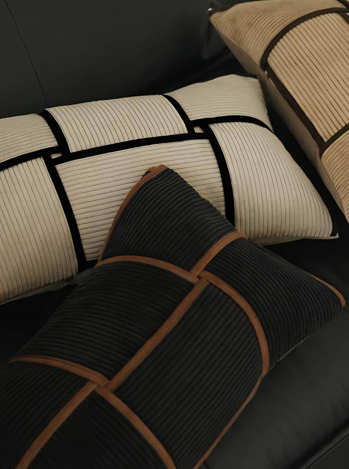 Ivory & Black Basket Weave Lumbar Cushion Covers, styled at home