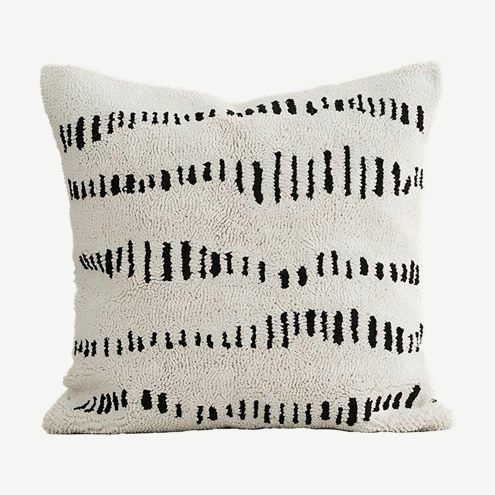 Ivory & Black Brushstroke Loop-Pile Embroidery Cotton Cushion Covers