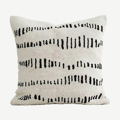 Ivory & Black Brushstroke Loop-Pile Embroidery Cotton Cushion Covers