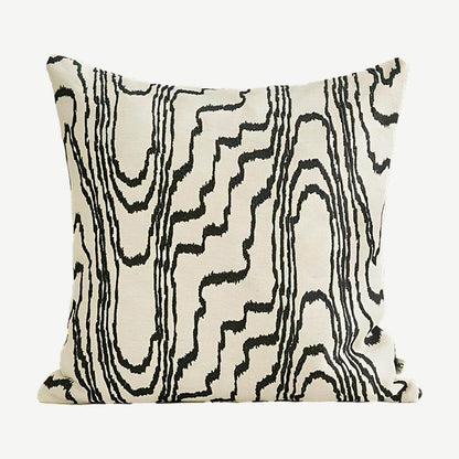 Ivory & Black Wood Grain Embroidery Cushion Covers
