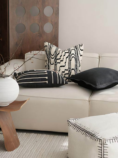 Ivory & Black Wood Grain Embroidery Cushion Covers, styled at home