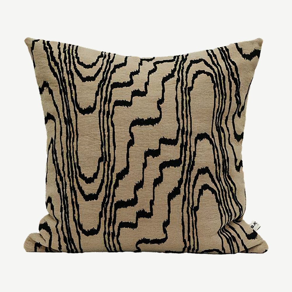 Sand & Black Wood Grain Embroidery Cushion Covers