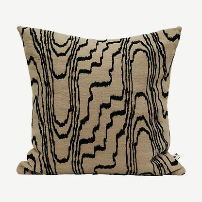 Sand & Black Wood Grain Embroidery Cushion Covers