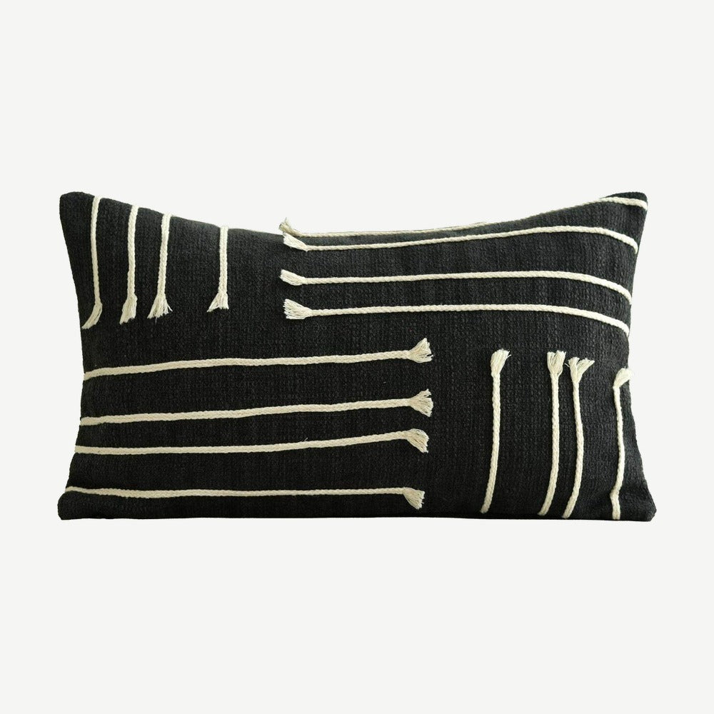 Black & Ivory Embroidery Lumbar Cushion Covers