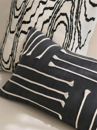 Black & Ivory Embroidery Lumbar Cushion Covers, styled at home