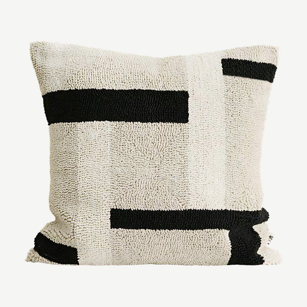 Ivory & Black loop-pile embroidery cushion cover, 50 x 50 cm