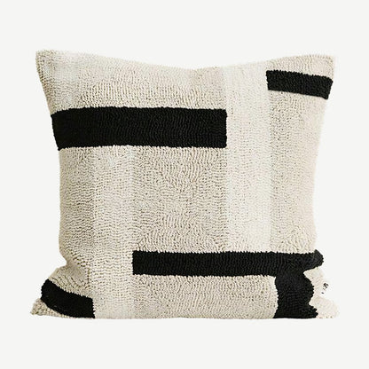 Ivory & Black loop-pile embroidery cushion cover, 50 x 50 cm