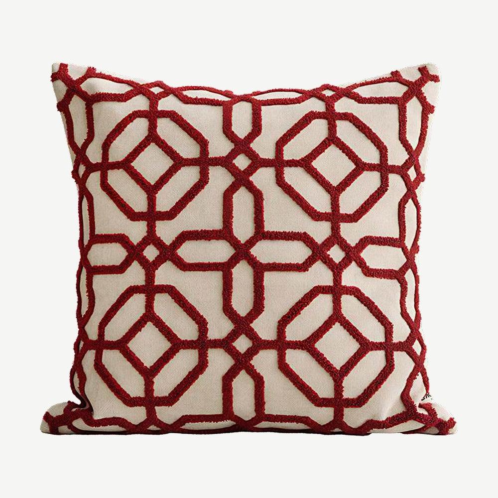 Ivory & Red Lattice Embroidery Cushion Covers