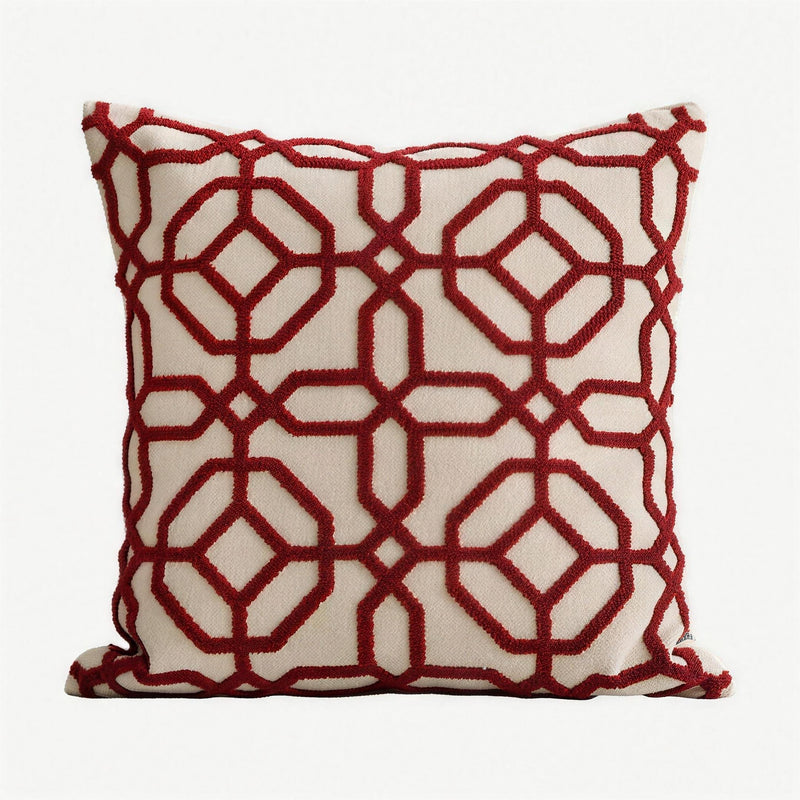 Ivory & Red Lattice Embroidery Cushion Covers