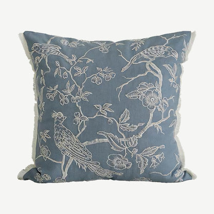 Dusty Blue Bird Embroidery Cushion Covers
