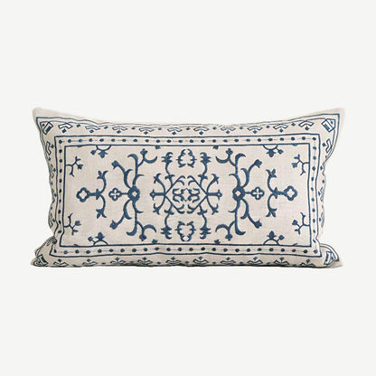Ivory & Blue Medallion Embroidery Lumbar Cushion Covers