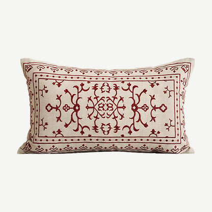 Ivory & Red Medallion Embroidery Lumbar Cushion Covers