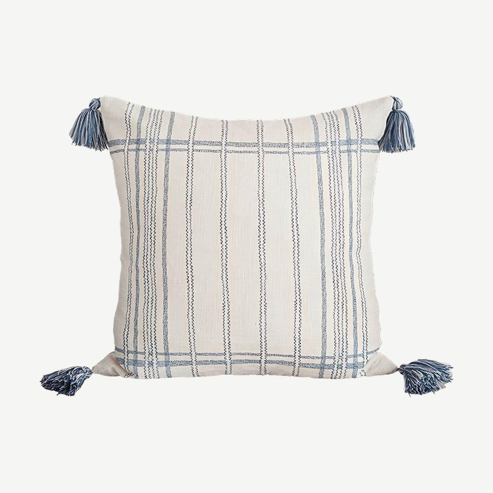 Ivory & Blue Stripe Embroidery Cushion Covers
