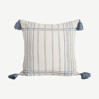 Ivory & Blue Stripe Embroidery Cushion Covers