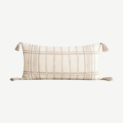 Ivory & Terracotta Check Printed Lumbar Cushion Covers