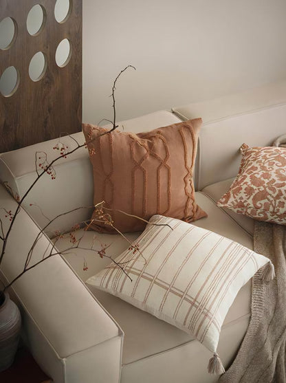 Terracotta Damask Printed Cushion Covers, styled at home
