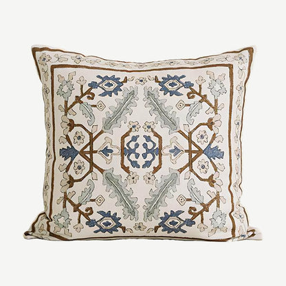 Ivory & Blue Medallion Printed Jacquard Cushion Covers