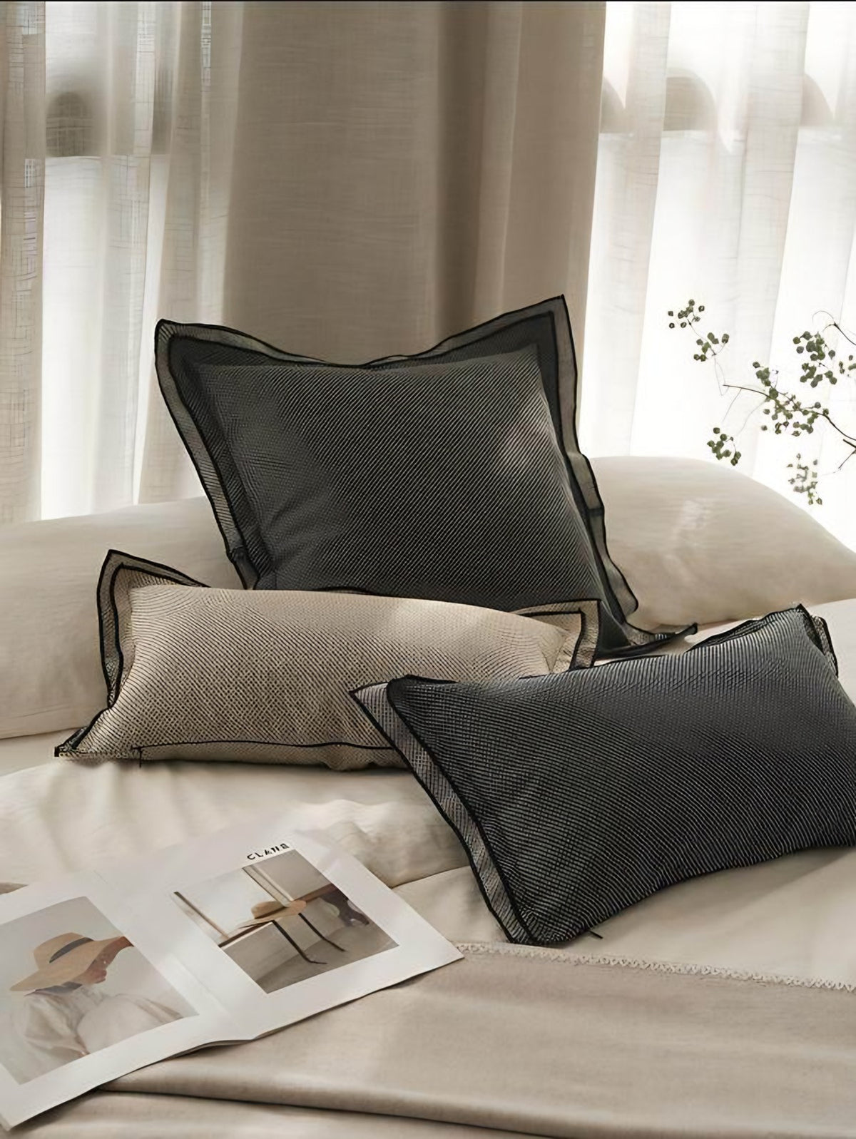Stone Border Jacquard Cushion Covers, styled at home