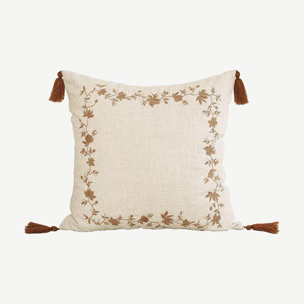 Ivory & Terracotta Floral Embroidery Ramie Cotton Cushion Covers