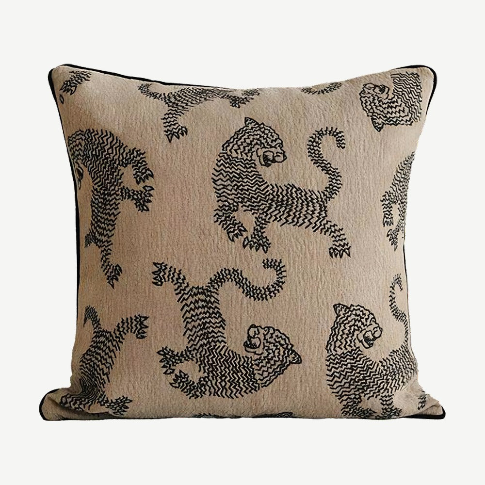 Sand & Black Tiger Embroidery Cushion Covers
