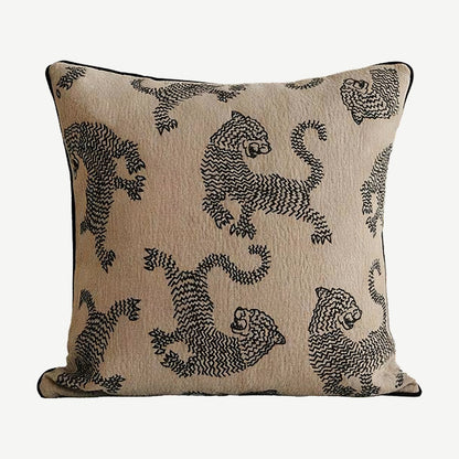 Sand & Black Tiger Embroidery Cushion Covers