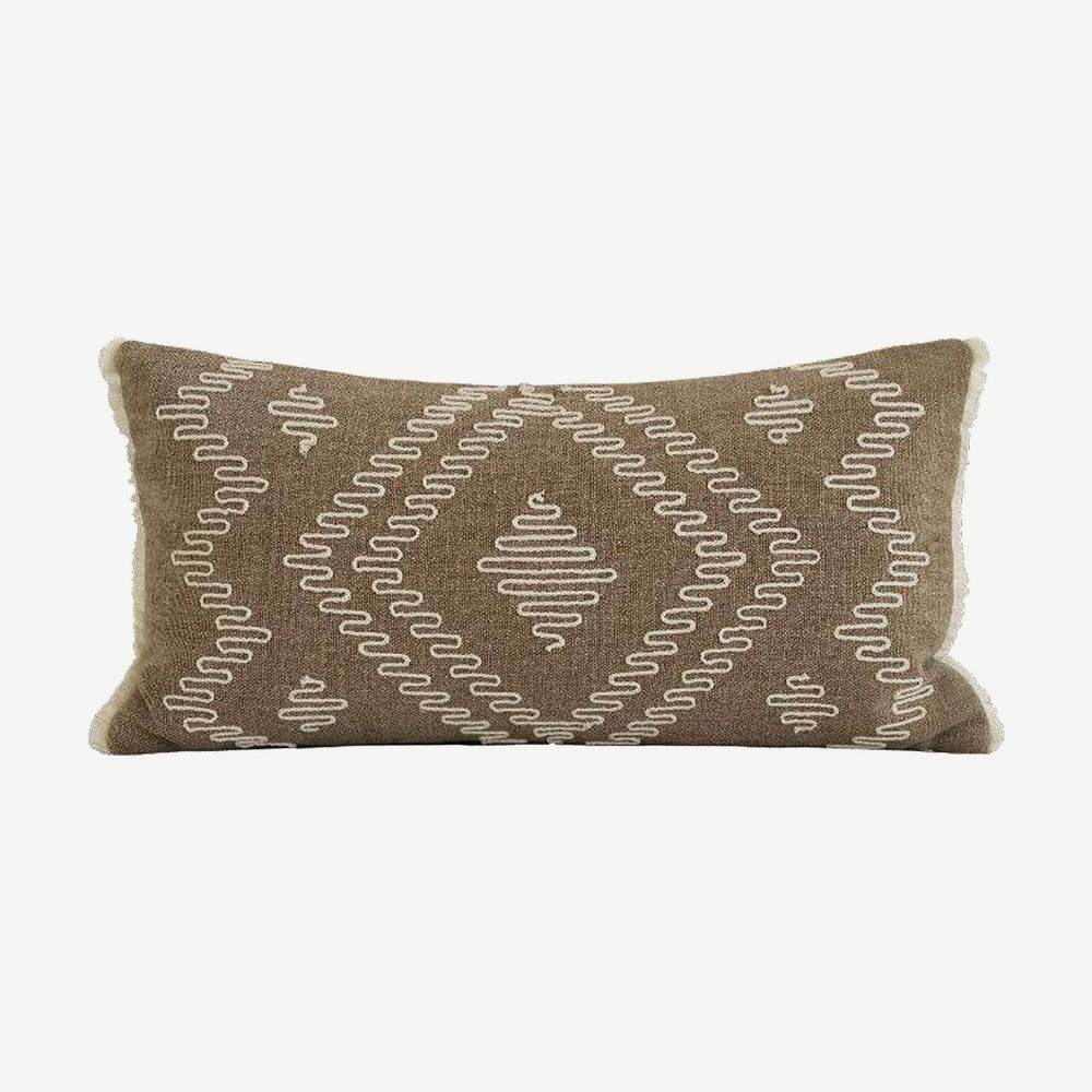 Cocoa cord embroidery cushion cover, 30 x 60 cm