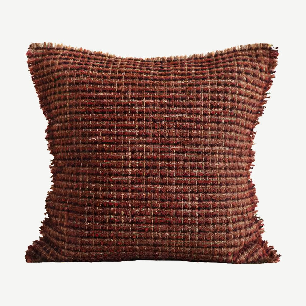 Brick Red Fringed Embroidery Cushion Covers