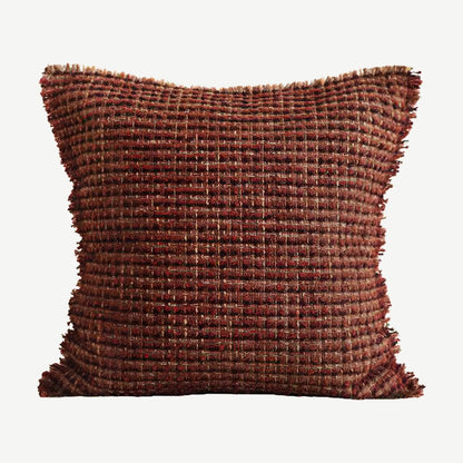 Brick Red Fringed Embroidery Cushion Covers
