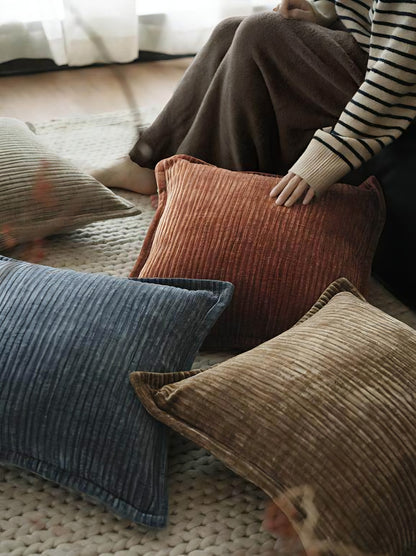 Denim Blue washed velvet cushion covers, styled at home