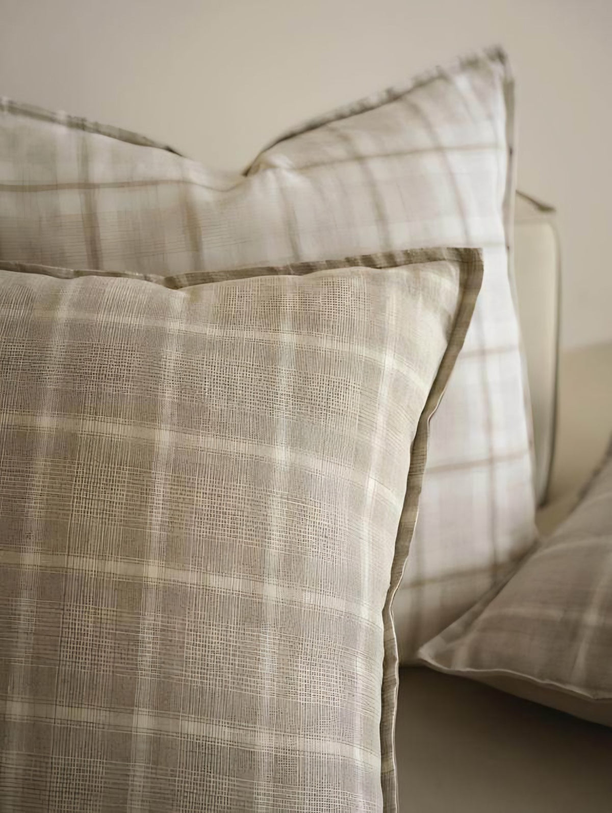 Ivory Check printed cushion covers, styled at home