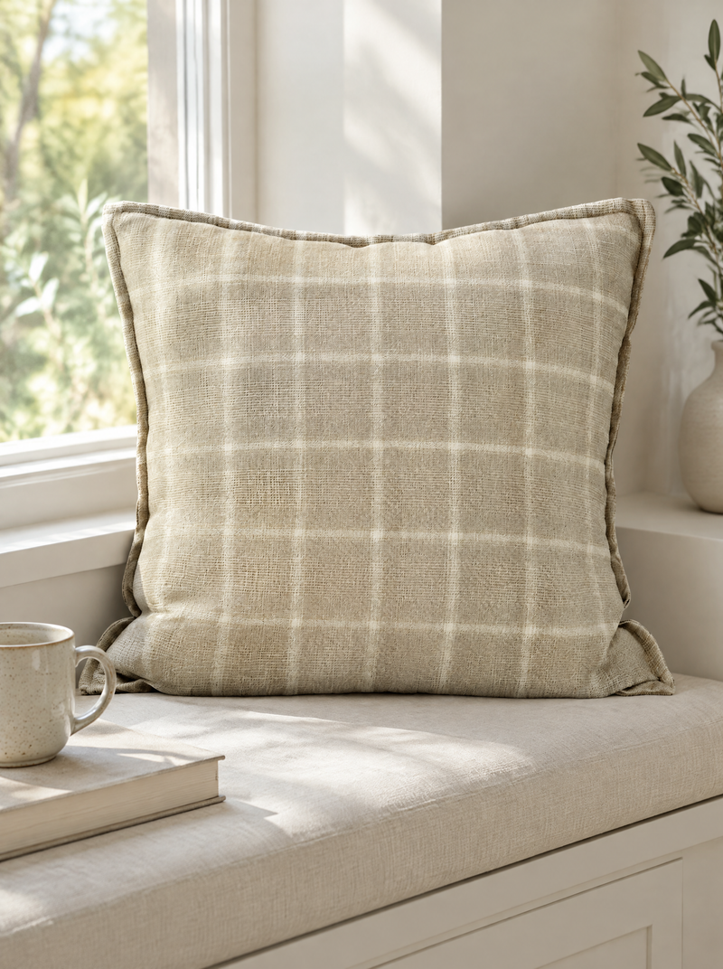 Check Printed Linen Cushion Covers, styled at home
