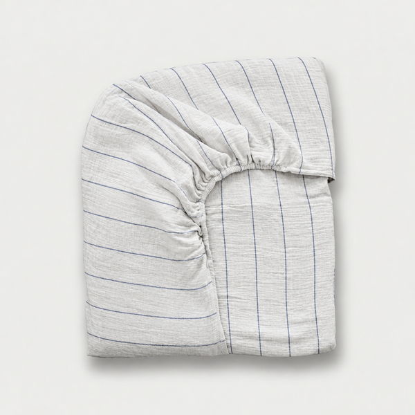 Fitted sheet in Blue Pinstripe, Cloud Cotton