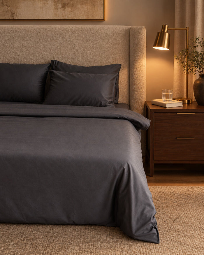 Charcoal grey Silky Cotton sateen fitted sheet
