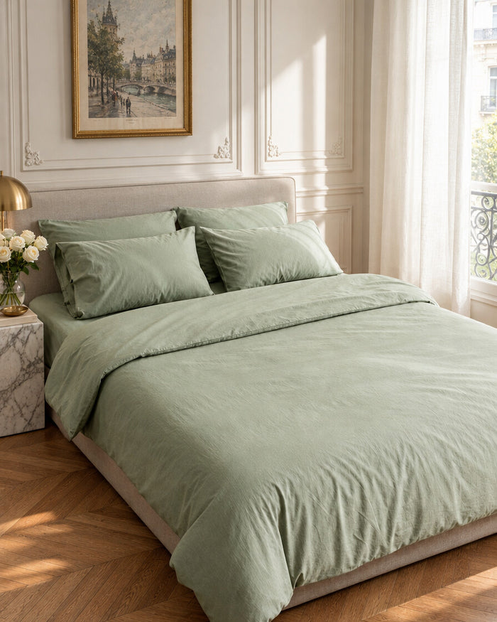 Sage green Silky Cotton sateen fitted sheet and pillow