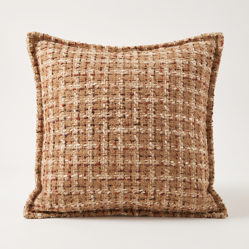 Brown Tweed Jacquard Wool Viscose Cushion Cover, square 50x50 cm