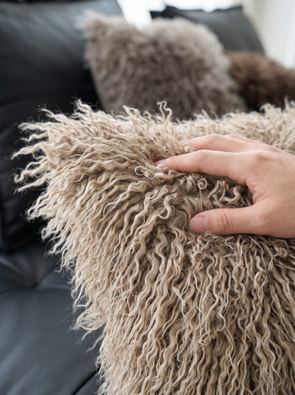 Shaggy Faux Fur Cushion Covers, detail of the long curly faux fur