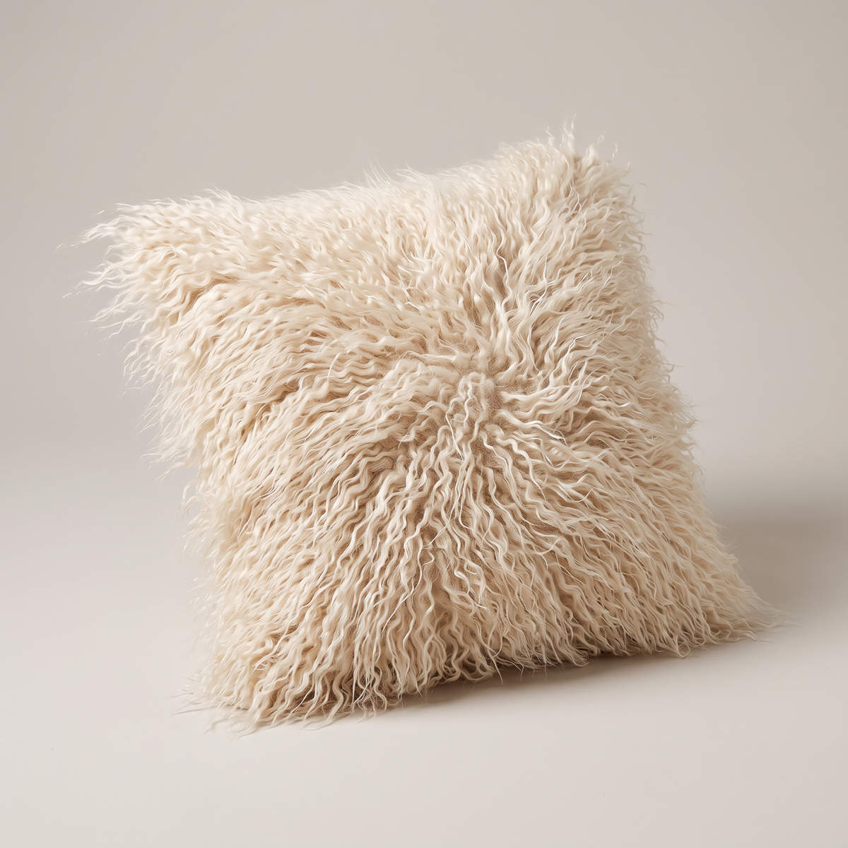Shaggy Faux Fur Cushion Cover in Sand, long curly fur close up