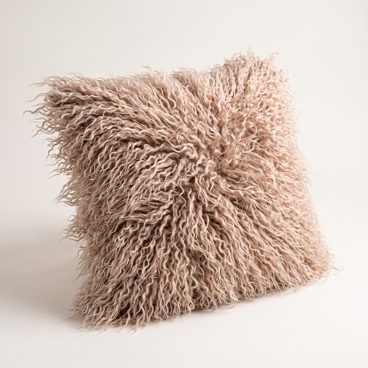 Shaggy Faux Fur Cushion Cover in Beige Apricot, long curly fur close up