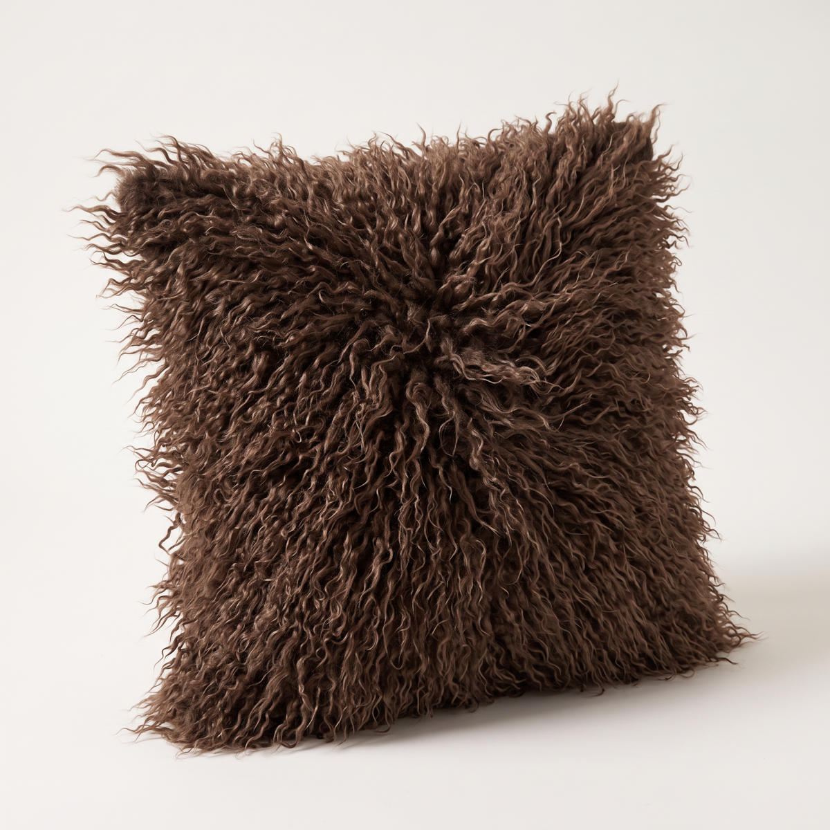 Shaggy Faux Fur Cushion Cover in Mocha, long curly fur close up
