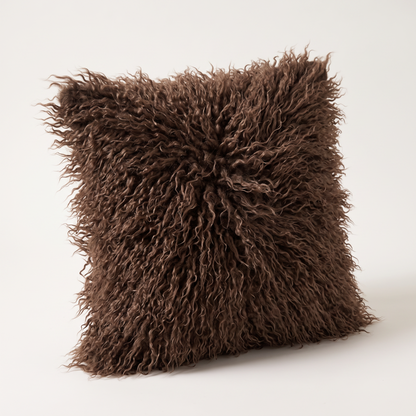 Shaggy Faux Fur Cushion Cover in Mocha, long curly fur close up